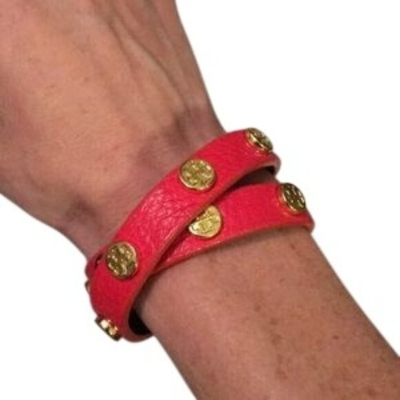 Tory Burch Jewelry - Tory Burch Red Leather Logo Wrap Around Bracelet